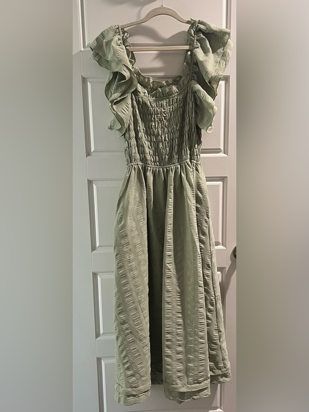 Sage Green Smocked Maxi Dress with Ruffle Straps